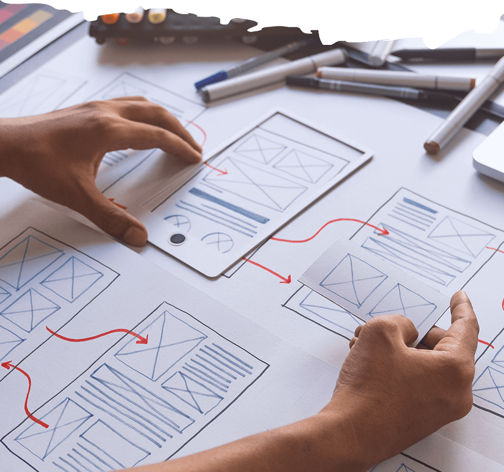wireframes being laid out for a web design
